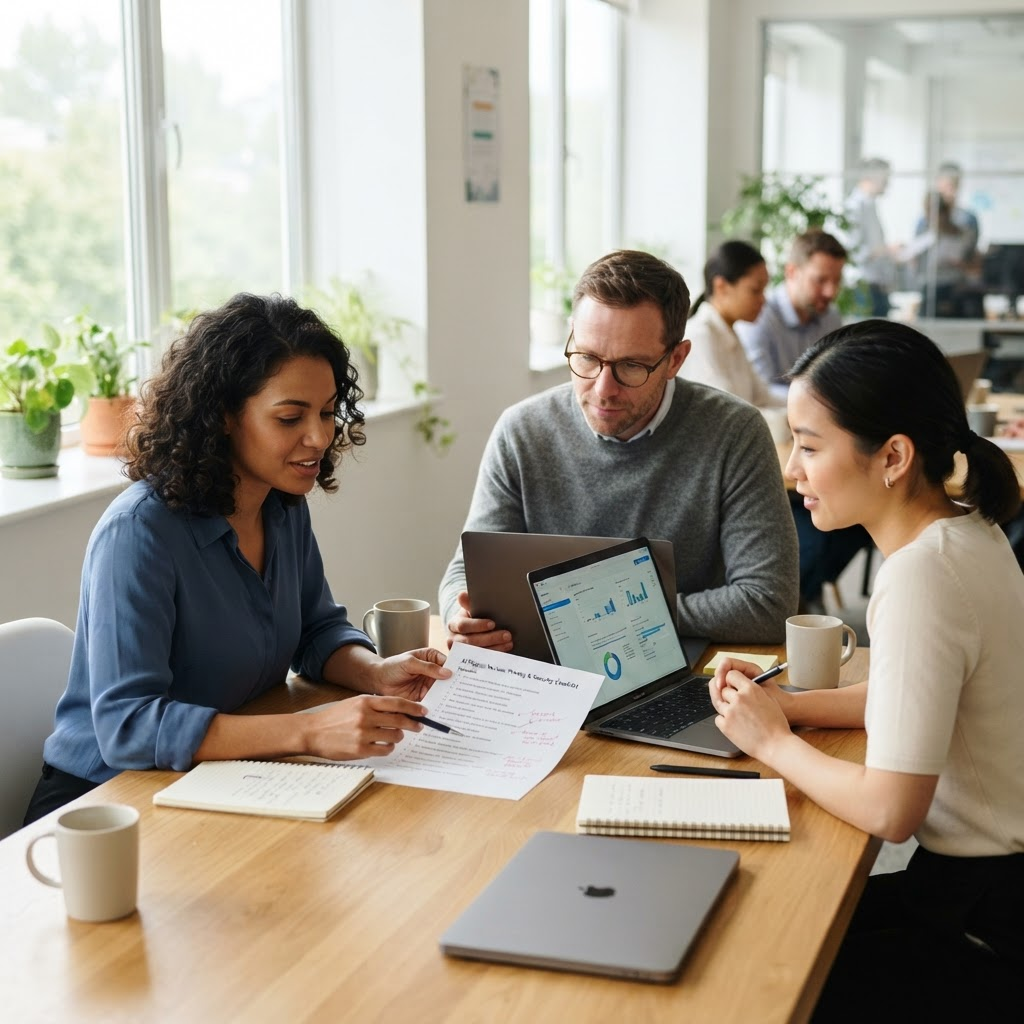A team reviewing privacy, security, and quality risks